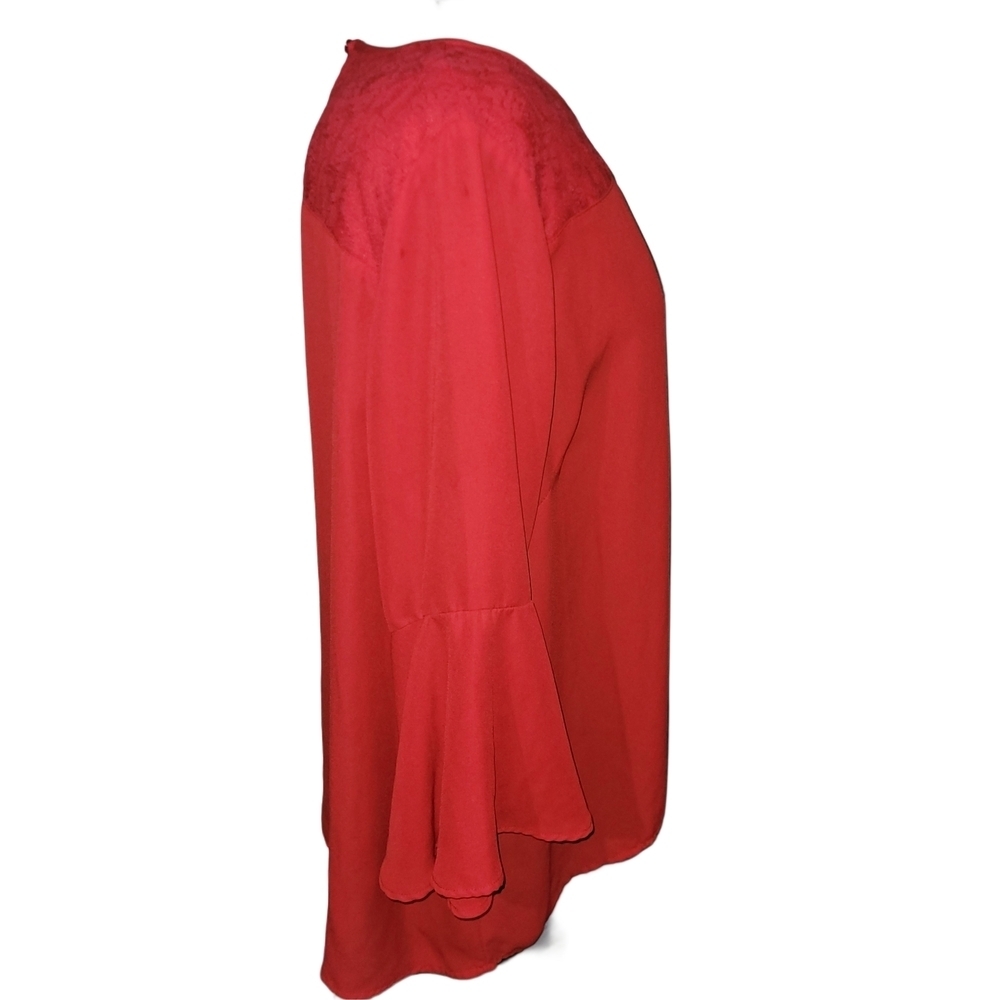 Grenier Women's Red Bell Sleeved Lace Detailed Blouse Size XL - Picture 4 of 7